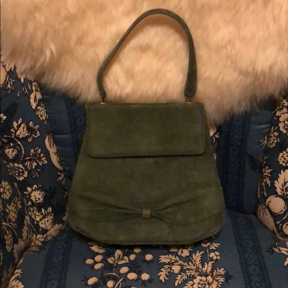 Vintage Style Green Suede Leather Handbag